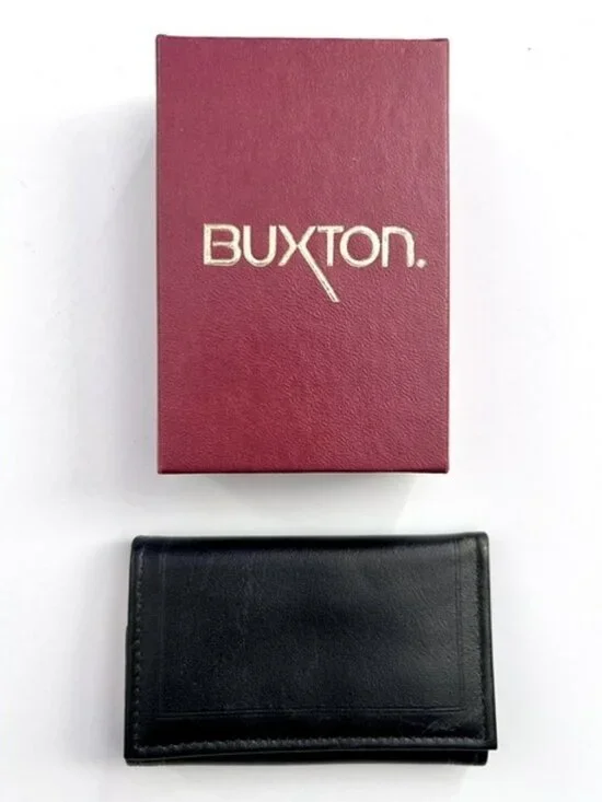 Vintage Buxton Key-Tainer Black Leather Tri-fold Key Holder Wallet