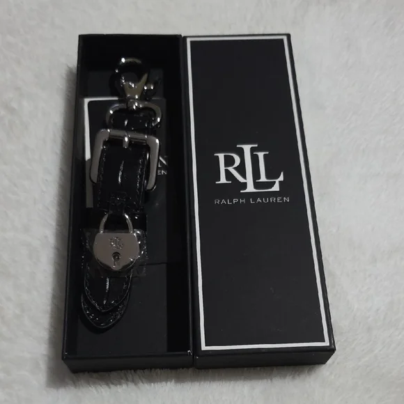 Ralph Lauren Black Leather Key Holder with Silver‎ Accents
