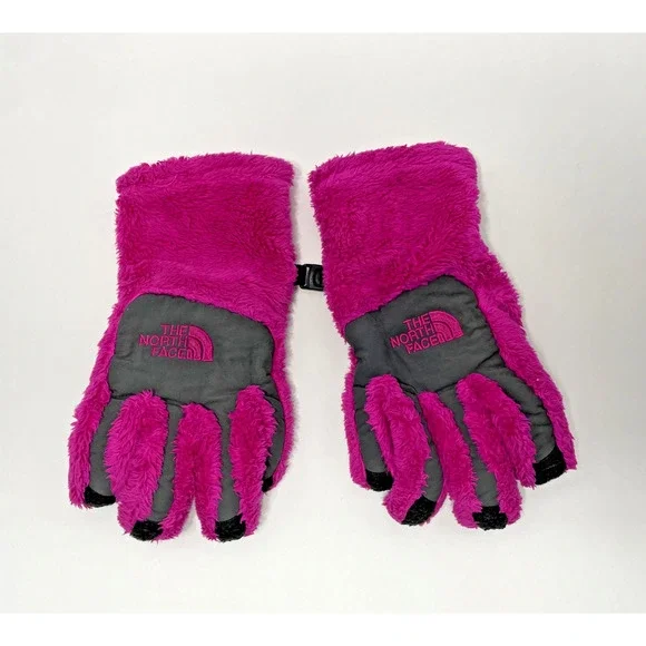 THE NORTH FACE Fleece Gloves Girls Fuchsia Pink Charcoal Gray Small