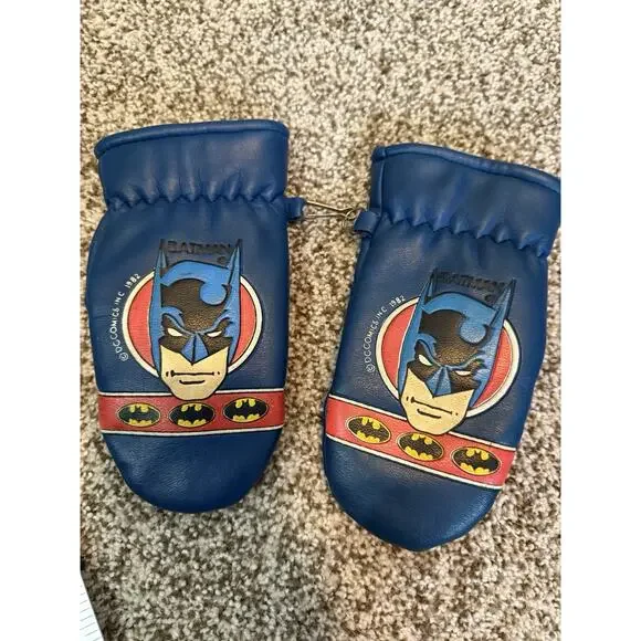 Vintage 1982 Batman DC Comics Red / Blue Mittens Faux Leather
