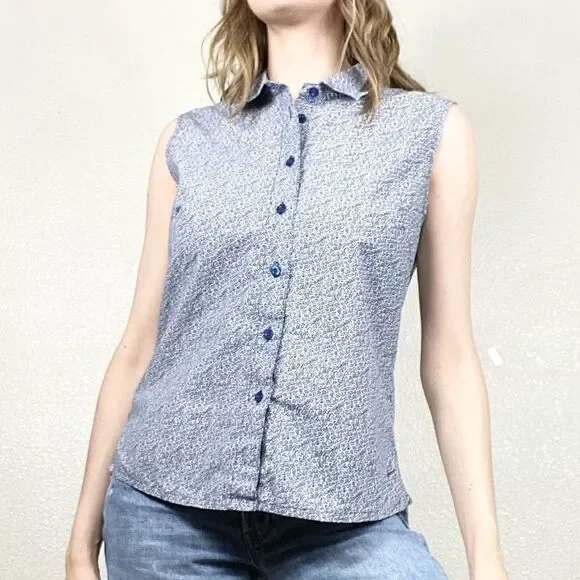Nike Golf Blue & White Floral Sleeveless Button Up Shirt
