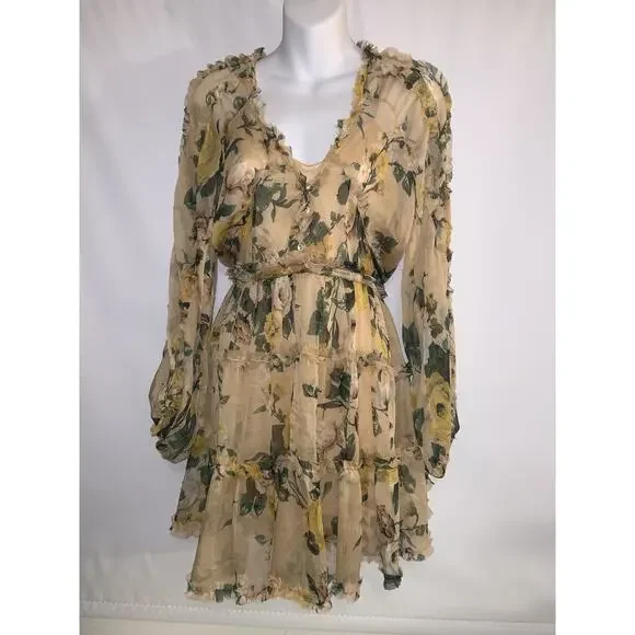 O.P.T Women's Floral Print Romantic Coquette Dress Yellow Size XS