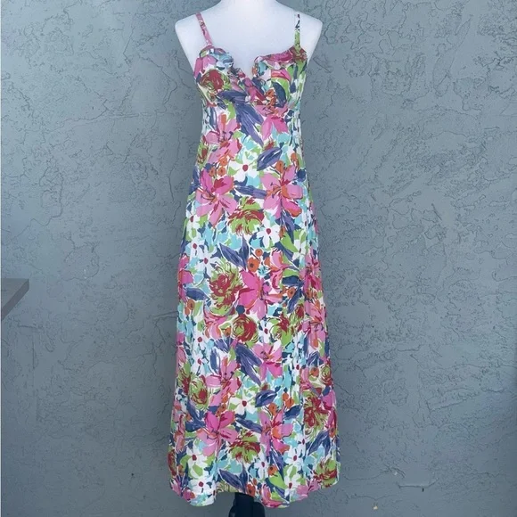 Mercer & Madison Bright Graphic Floral Spaghetti-Strap Cotton Dress Pink Multi 6