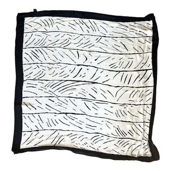 Andre Laug Vintage Silk Scarf Black White Abstract Designer