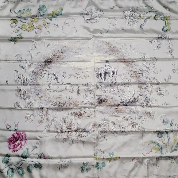 Queens Silver Jubilee Oliver Messel 1977 Designer Collectible Silk Scarf