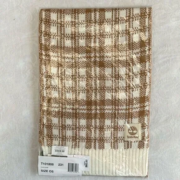 Timberland ‘Buffalo’ Plaid Scarf Tan Cream