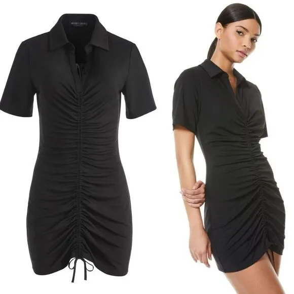 NWT Alice + Olivia Marsha Ruched Polo Mini Dress Tie