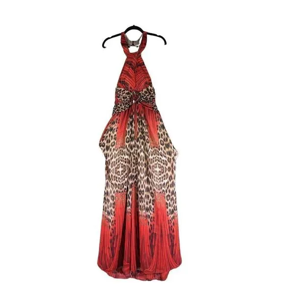 Ever Pretty Multicolor Animal Print Backless Halter top Dress Women's 10