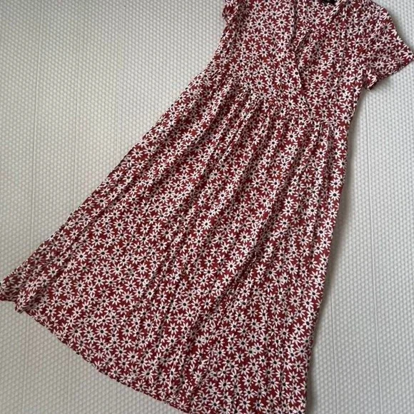 Madewell red daisy print midi dress XXS floral cottagecore romantic eurosummer