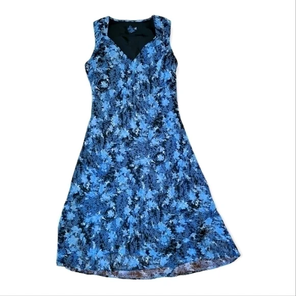 𝅺BLUE Floral Mid Length Dress