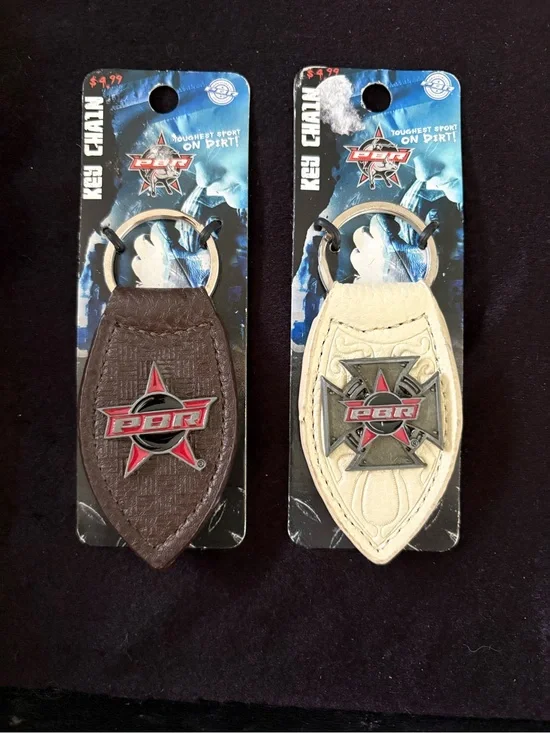Vintage 2007 NEW OLD STOCK! PBR Logo Key Ring Set of 2 - Leather & Metal