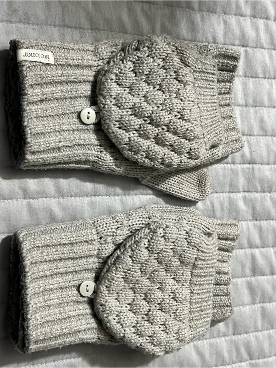 isotoner Kids Light Gray Knit Convertible Mittens