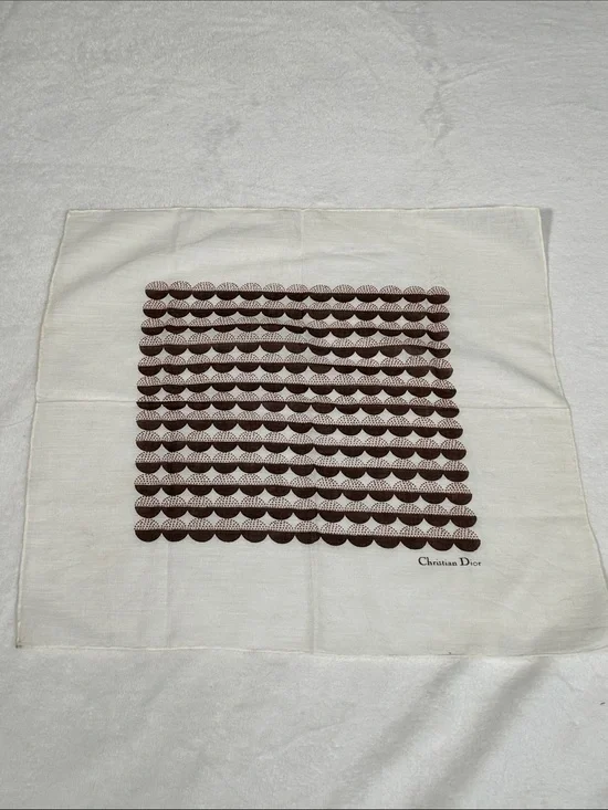 Dior Cream and Brown Scalloped Pattern Square Scarf