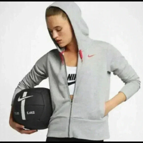 Nike Women's Dry Fleece Full Zip Hoodie Grey/Pink M