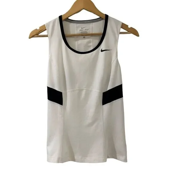 Nike Top Sleeveless Muscle Tank White Black Mesh Swoosh XS
