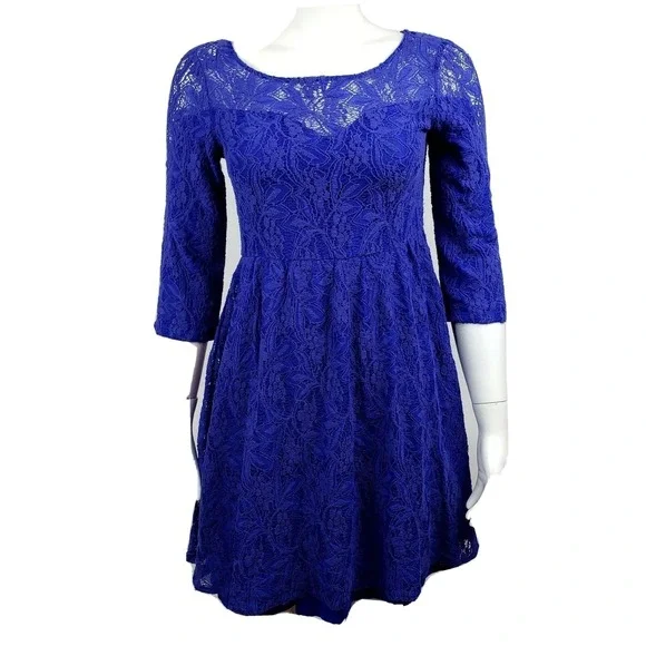 Free People Dress Womens Size XS Blue Lace Long Sleeve Shake It Up Festival Boho