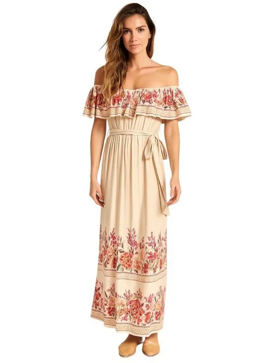 Emily Wonder Maxi Dress Beige Size L NWT Bohemian Cottagecore Spring Wedding