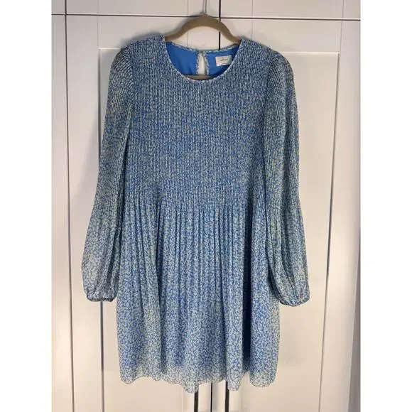 Aritzia Wilfred Floral Daydreamer Mini Dress Accordion Sz S Cottagecore Babydoll