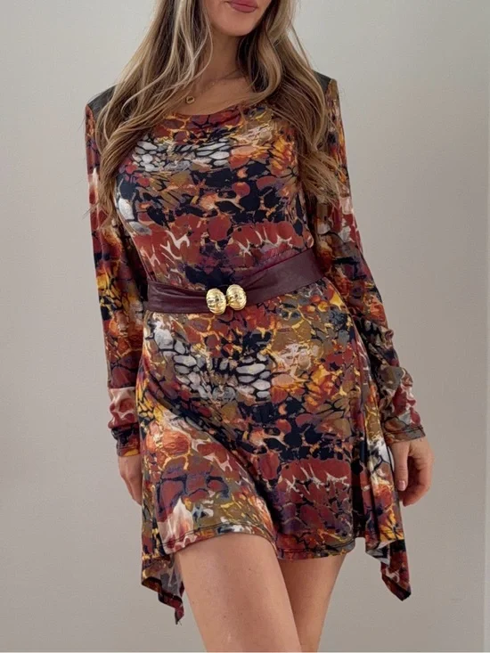 Vintage 90s Abstract Micro Mini Dress / Long Tunic Faux Leather S