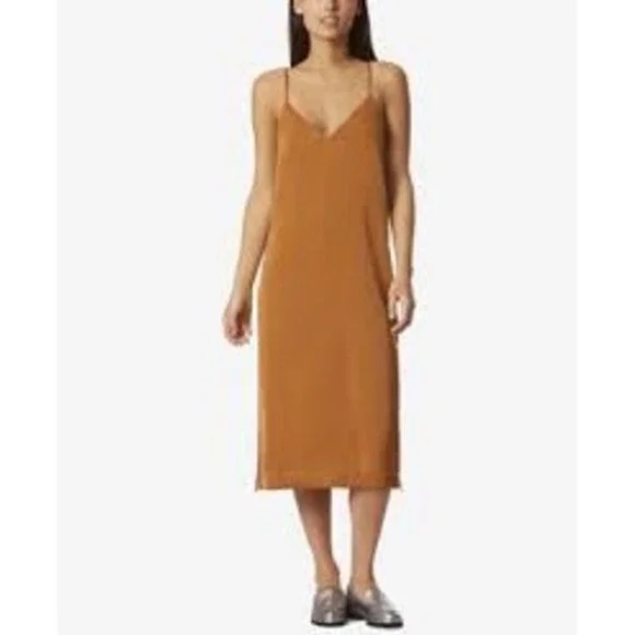 Avec Les Filles Satin Tie Strap Slip Dress Copper Brown Midi Women's Small