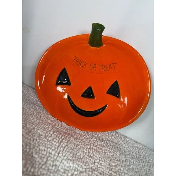 VTG Ceramic Pumpkin Dish Candy‎ Bowl Trick Or Treat Halloween Decoration