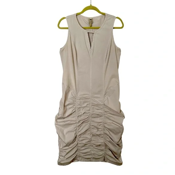 XCVI Ruched Neutral‎ Khaki Sleeveless Dress Cotton Stretch Size L