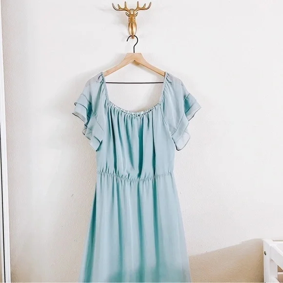 Ceremony by Joanna August Women's Slate Blue Chiffon Maggie Dress Long Med NWT