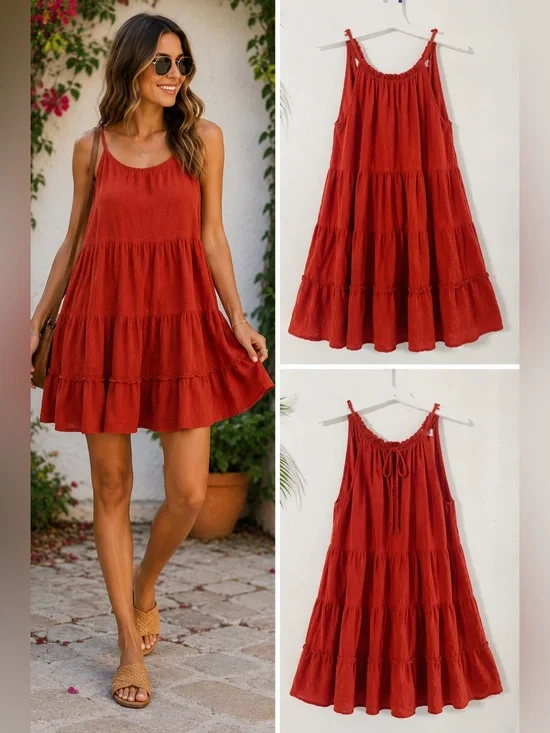 Pink Lily Tiered Boho Mini Dress Size S