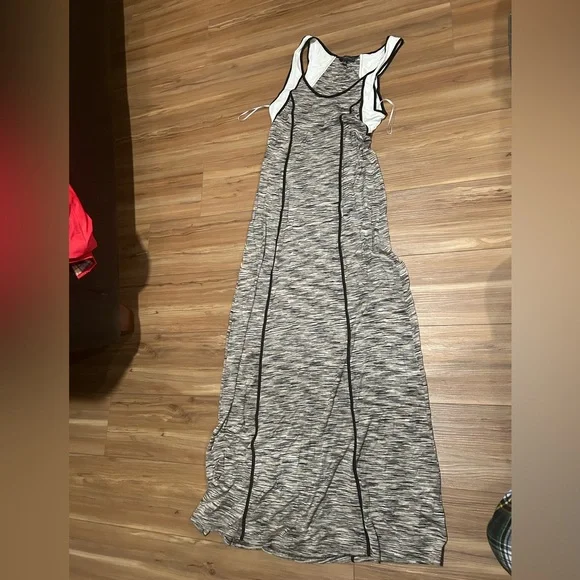 Spense Gray and White Sleeveless Sundress Graphic Maxi Dress Size Medium