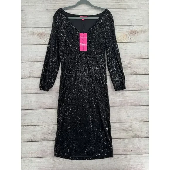 Betsey Johnson Dress‎ Womens Medium Sequin Long Sleeve V Neck Party Cocktail
