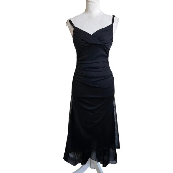 Trixxi S Vintage Y2K Whimsigoth Fairy Black Babydoll Dress Ruched Sheer Overlay