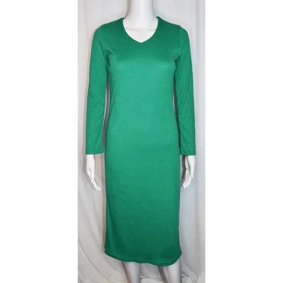 Ribbed Green V-Neck “YMEY” Asian Fashion Brand Maxi Dress Size Small