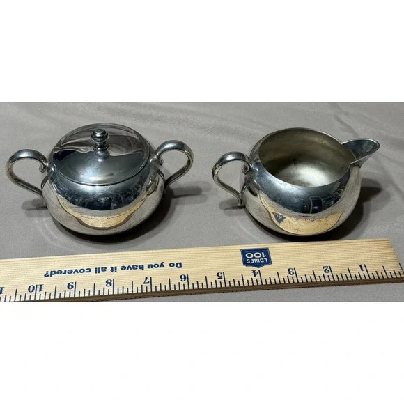 Silver Plated ‎ Sugar Bowl With Top And Creamer Vintage