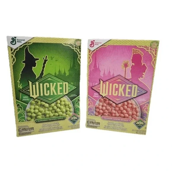2 General Mills Wicked Cereal Glinda Good Berry Elphaba Carmel Apple 10.4 Oz New