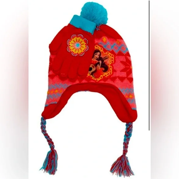 😍 NEW 2pc Disney Princess Elena of Avalor Fleece Lined Hat & Gloves Set Girls