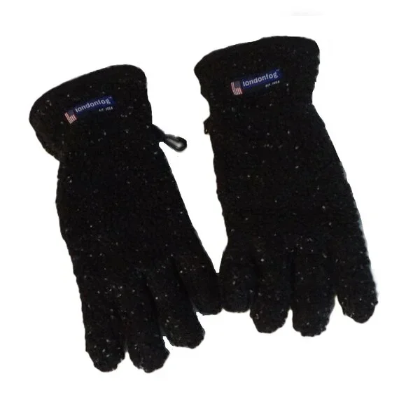 London Fog Black Speckled Sherpa Gloves Fleece Lined Boys Large (12-15)