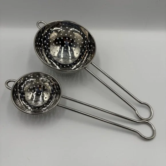 Vintage Stainless Steel Handheld Strainers Set Of 2 Soups Tea