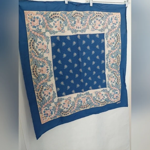 Vintage Oulivado Floral Blue and Peach Scarf