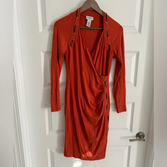 Carmen Marc Valvo Faux Wrap Dress Orange Size M