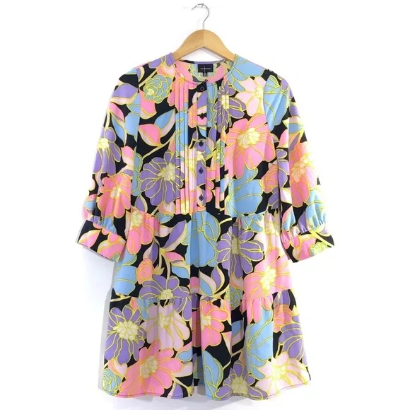 Who What Wear Outline Vintage Floral Watercolor Print Tiered Dress XS