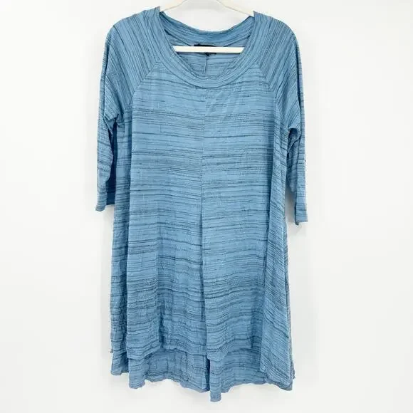 Comfy USA Womens Lounge Heathered Lagenlook 3/4‎ Sleeve Tunic Dress Size M Blue