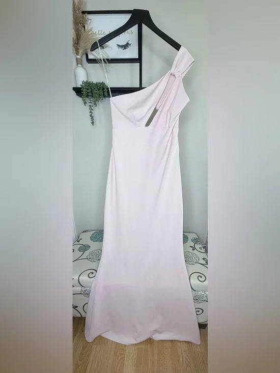 Katie May Blush One-Shoulder Gown with Knot Detail