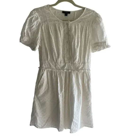 J Crew White Eyelet Lace Summer Short Sleeve Dress Women’s Size 2 XS Bride Beach