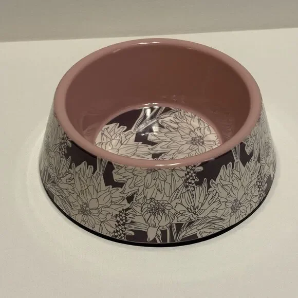 Whisker City Mums Gray Pink Melamine Cat Bowl - 12 oz Food Dish No Slip Grip