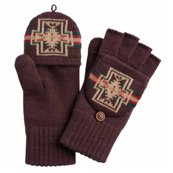 NEW Pendleton Convertible Fingerless Mittens Gloves Iconic Harding Maroon L/XL