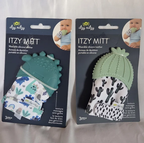 Itzy Ritzy Teal Dino Or Mint Cactus Wearable Silicone Teether Mitt NWT