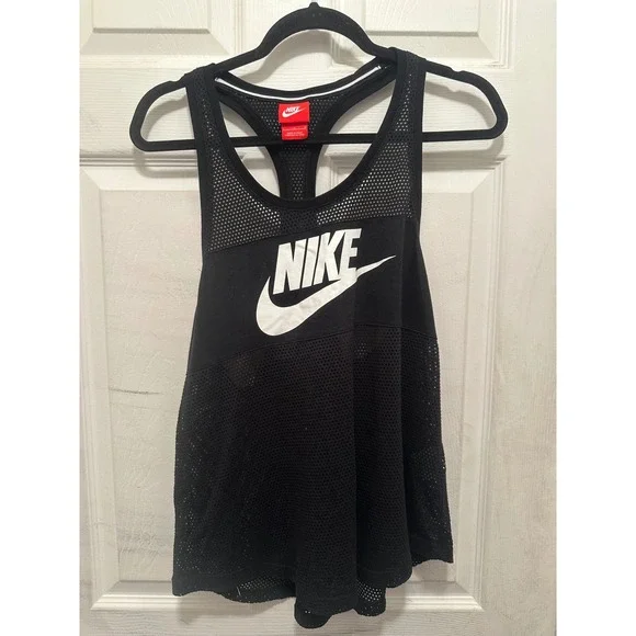 Nike Sportswear Women Black Mesh Racerback Tank Top Futura Logo Large