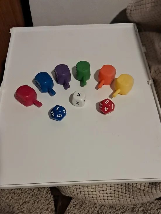 Colorful Dreidel Toy Tops with Dice