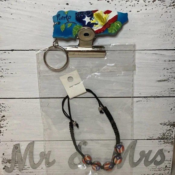 🆕Puerto Rico 🇵🇷 100x35 Island Keychain & PR Flags adjustable unisex Bracelet