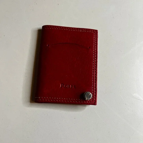 Rolfs Red Genuine Leather Swivel Card Holder Wallet Bifold with Plastic Sleeves